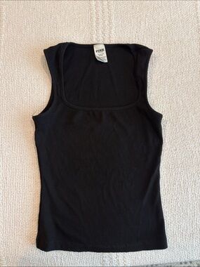 PINK Victoria's Secret Black Ribbed Square Neck Tank Top